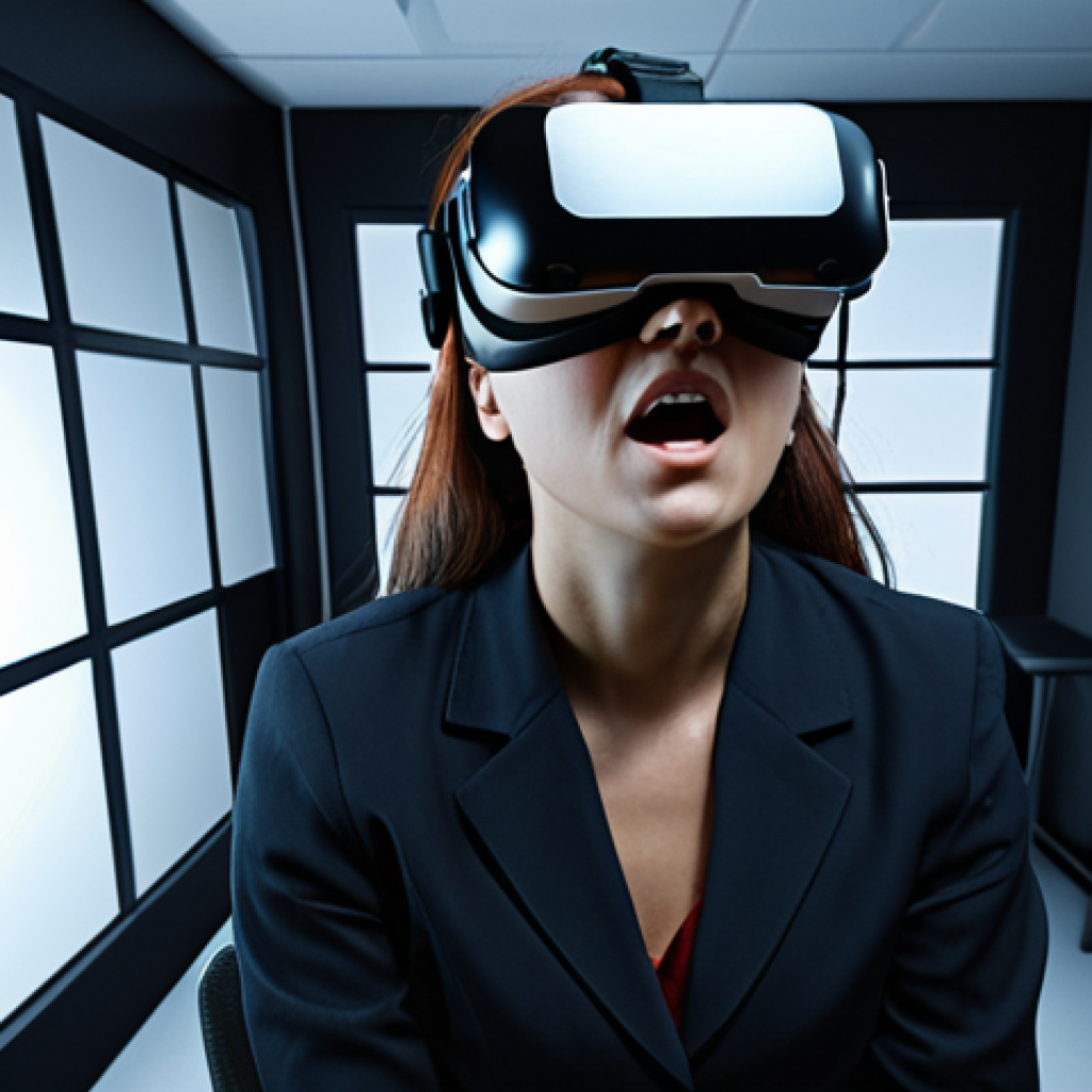A focused professional interpreter in a cutting-edge virtual reality simulation, clearly under pressure in a high-stakes scenario. The VR environment depicts a chaotic, unpredictable scene like a medical emergency or a tense diplomatic meeting, with multiple virtual speakers (diverse accents, rapid speech, emotional outbursts) forcing split-second decisions. Emphasize the interpreter's mental fortitude and the realism of the digital simulation. Cinematic lighting, dynamic composition.
