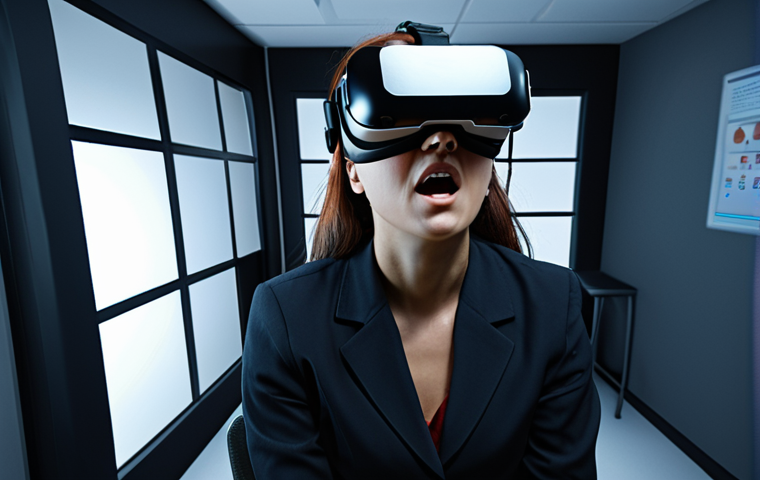 A focused professional interpreter in a cutting-edge virtual reality simulation, clearly under pressure in a high-stakes scenario. The VR environment depicts a chaotic, unpredictable scene like a medical emergency or a tense diplomatic meeting, with multiple virtual speakers (diverse accents, rapid speech, emotional outbursts) forcing split-second decisions. Emphasize the interpreter's mental fortitude and the realism of the digital simulation. Cinematic lighting, dynamic composition.
