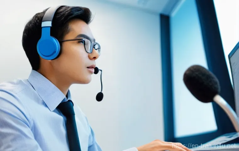 통역사 자격증 시험 후기 - **Prompt:** A focused professional individual, appearing to be in their late 20s to early 30s, dilig...