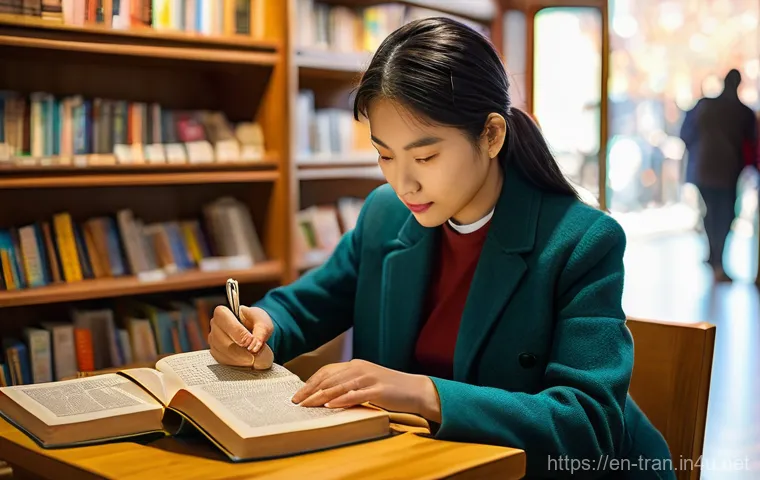 통역사로서 성장하기 위한 독서 리스트 - **Cultural Immersion Through Literature**
    A professional female interpreter, dressed in smart, c...