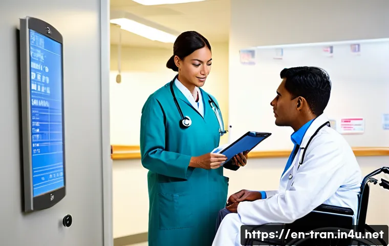 통역사 업계의 급여 비교 - A professional medical interpreter in a busy urban hospital setting, wearing smart business attire a...